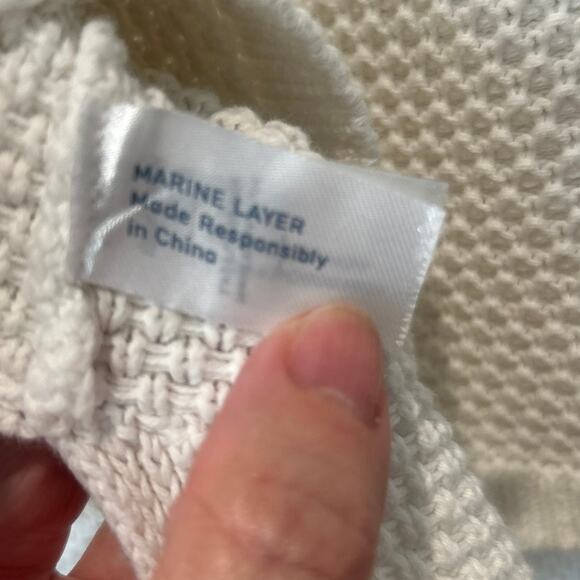 MARINE LAYER Catalina Knit Open Front 100% Pima Cotton White Cardigan Pockets L - Picture 6 of 7